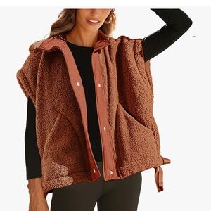 Women's Rust Color Fleece Sherpa Vest